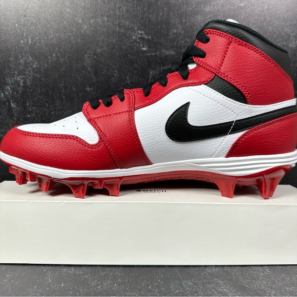 AIR JORDAN 1 MID TD CHICAGO MENS FOOTBALL CLEATS SIZE 10 LEATHER WHITE RED BLACK - Picture 9 of 11